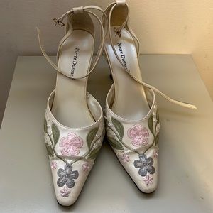 Pierre Dumas, embellished floral design, ankle strap/small heels